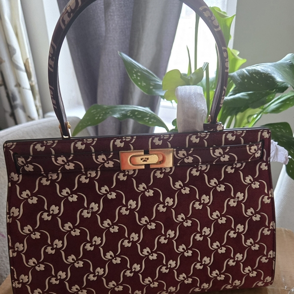Tory Burch Burgundy and White Patterned Satchel - Picture 2 of 7